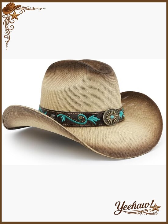 Accessories - Straw Cowboy Hat Unisex Adjustable Fit Western Style Sun Protection